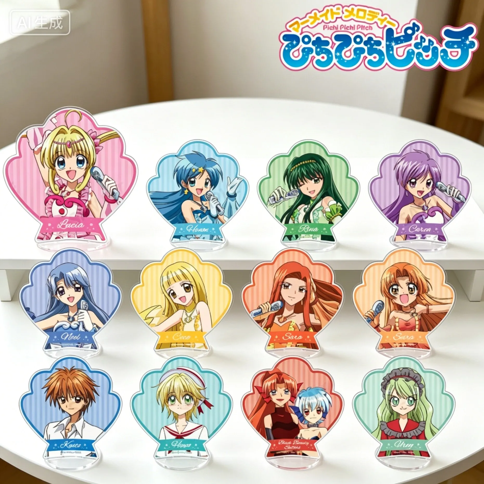 

Anime Mermaid Melody Pichi Pichi Pitch Lucia Nanami Hanon Hosho Shell-shaped form Acrylic Stand Model Plate Keychain Desk Decor