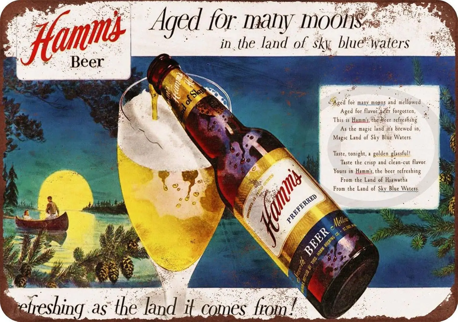 Tin Sign 8 X 12 For Patio Pub Garage Home Barber Shop Wine Cellar 1953 HammS Beer Moons Vintage Look Retro Style Wall Decor Meta