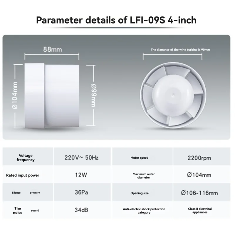 A50I 4-Inch Inline Exhaust Fan PVC Pipe Pressurized Fan For Home And Office Use For Indoor Ventilation And Fresh Air