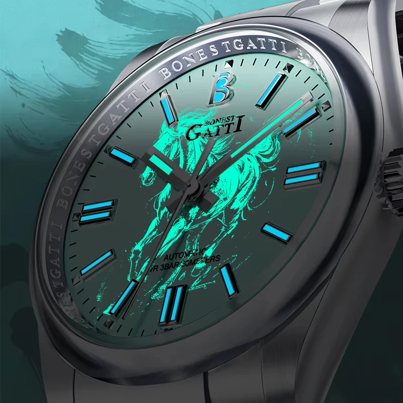 

BONEST GATTI Men's Automatic Mechanical Watch 316L Stainless Steel Case Synthetic Sapphire Crystal Waterproof Luxury Wristwatch