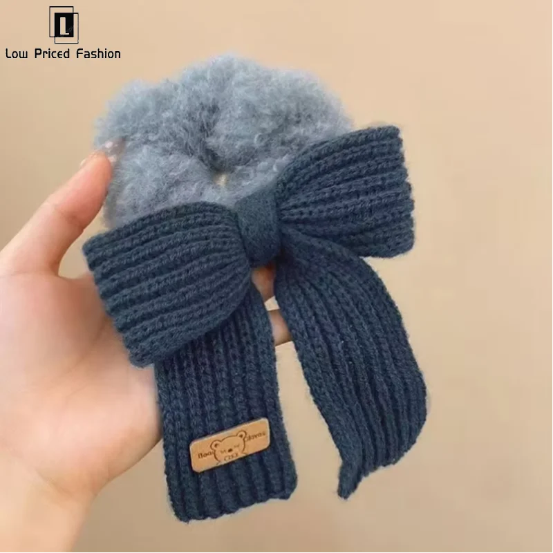 Autumn And Winter Gentle Knitted Wool Bow Hair Rope Girl's Sweet And Versatile Large Hair Ring Head Rope Hair Rubber Band