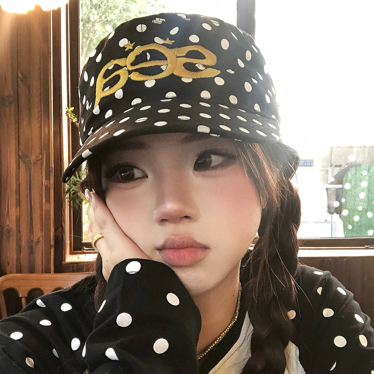 Color Block Embroidered Letters Rose Baseball Hats New Men Women Sunshade Street Versatile Polka Dot Fashion Niche Peaked Caps