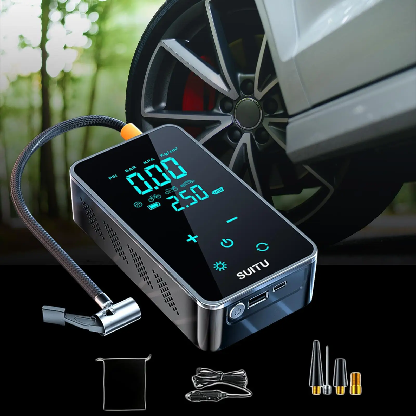 Tire Pump Tire Inflator Multifunctional Portable with Cable 5V1A 25L/Min Inflatable Bed 7.4V Mini Air Compressor Car Air Pump