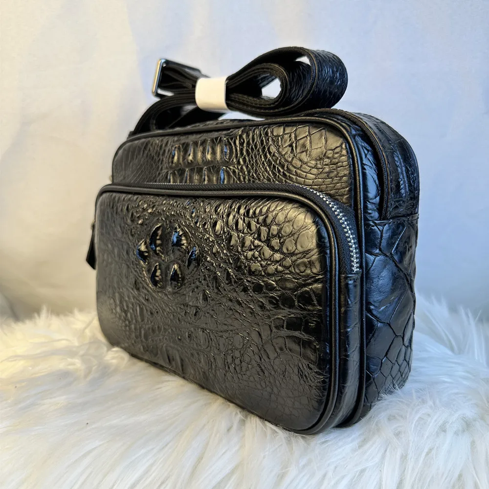 New real crocodile leather men's one-shoulder cross-body bag authentic crocodile leather zipper wallet men's casual missan bag
