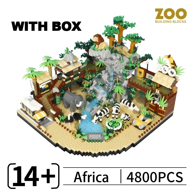 Creatieve 4000 + PCS Afrikaanse Landschap Regenwoud Panda Dier Dierentuin Bouwstenen Monteren Micro Bricks Speelgoed Jongen Kid Gift