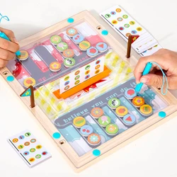 Wooden Slide Puzzle Magnetic Board Game Fine Motor Sorting Matching Toys Montessori Toy for Kids Early Learning Activity Board