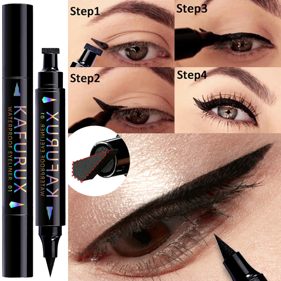 3 colori 2 IN 1 sigillo timbro penna eyeliner impermeabile nero viola blu liquido eye liner matita occhi trucco coreano regali cosmetici