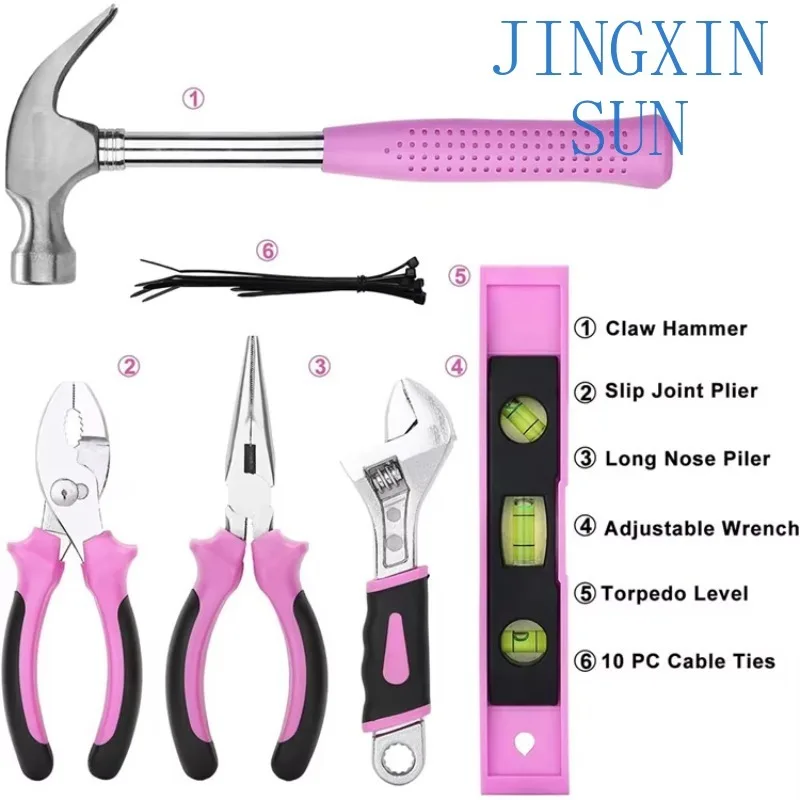 Portable 110-Piece Customizable Home DIY Kit Polished Pink Carbon Steel Screwdriver & Digging Tool with Ladies Toolbox