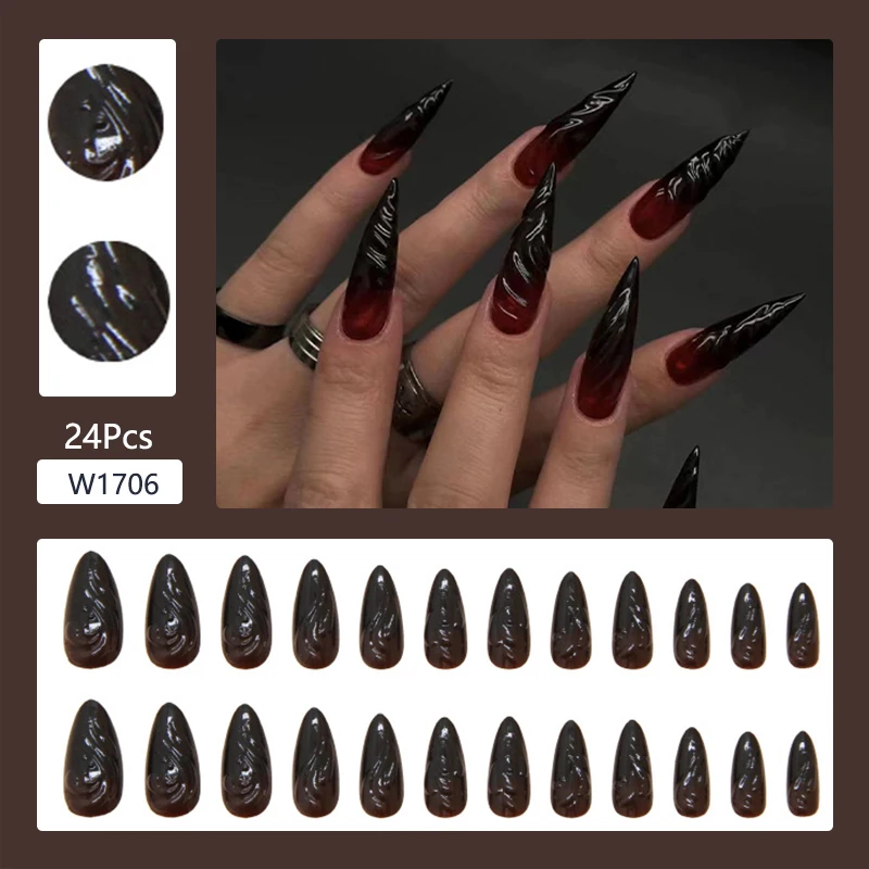 24 pezzi/1 scatola francese nero che indossa toppe per unghie dolci e fresche glitter stelle d'amore design unghie estive unghie carine