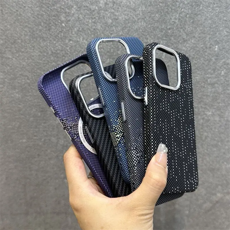 New Luxury Carbon Fiber Texture Magnetic Phone Cases For iPhone16 15 13 14 12Pro Max Magsafe Case Matte PC Hard Shockproof Cover