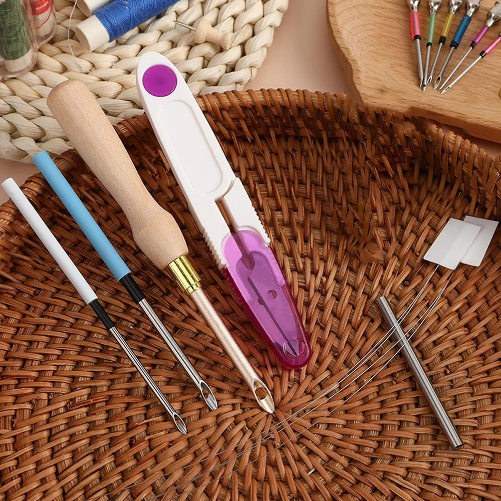 13Pcs Punch Needle Kit Adjustable Punch Needle Embroidery Kits Wooden Handle Embroidery Pen for Embroidery Floss Cross Stitching