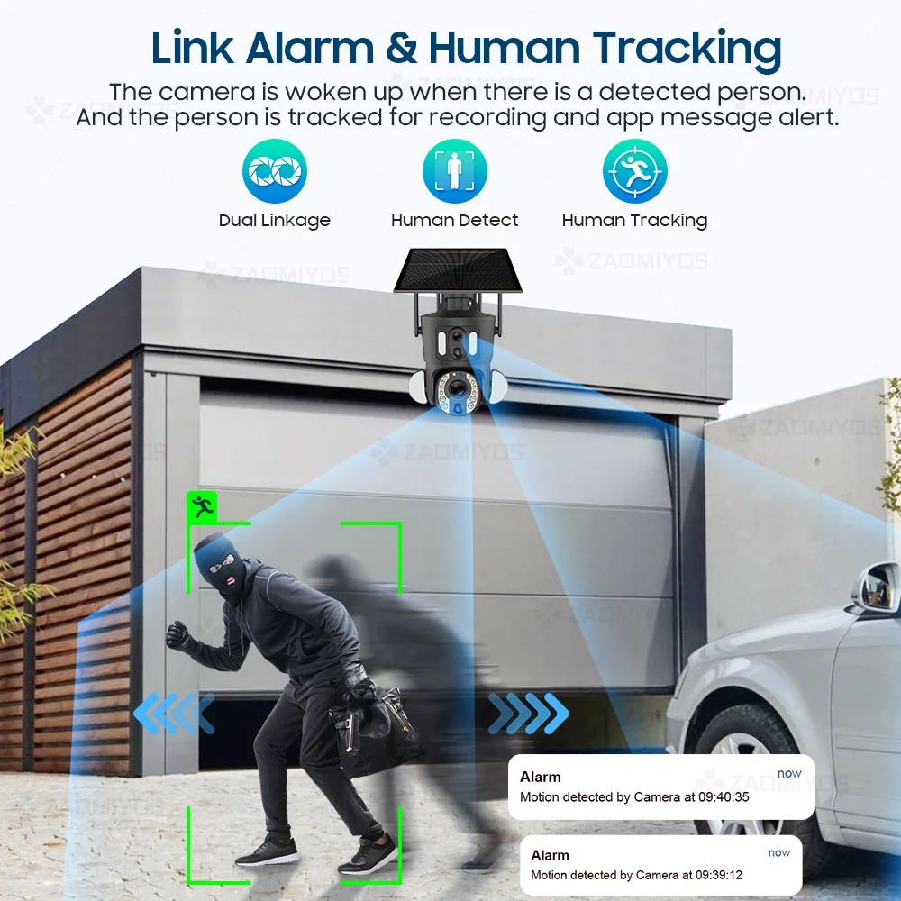 4K 30X Optical Zoom Dual Screen Security พลังงานแสงอาทิตย์กล้อง 8MP 4G Sim/WiFi PTZ Dual PIR Detection Humanoid การติดตามอัตโนมัติกล้องวงจรปิด IP Cam