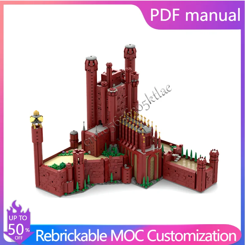 

Hot 4582 Parts MOC Medieval Retro Red Castle Building Block Retro Architecture Model Display Toy Kids DIY Assembly Birthday Gift