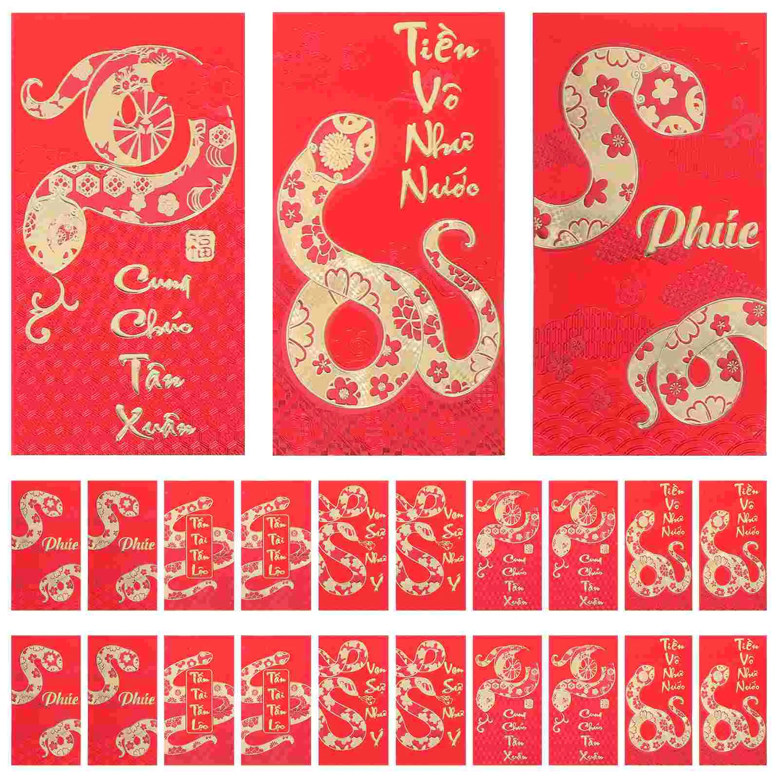 30 Pcs Year of The Snake Spring Festival Red Envelope Paper Packets New Money Pouches Envelopes Chinese Lunar Calendar