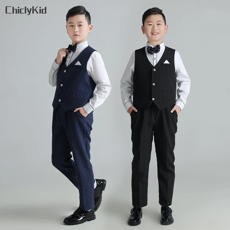 

Boy Suit Oversize Striped Waistcoat Clothes Sets Kids Overweight Formal Dress Child Plus Size Shirt Vest Trousers Toddler Outfit