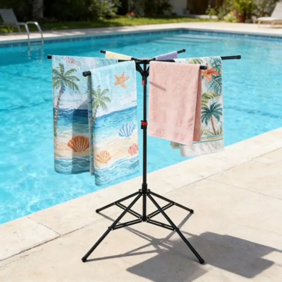 

Pool Towel Rack Outdoor Adjustable 51-71 Inch Freestanding 4-Leg Clothes Outdoor Pool Towel Rack Float Storage Rack with 6 Fold