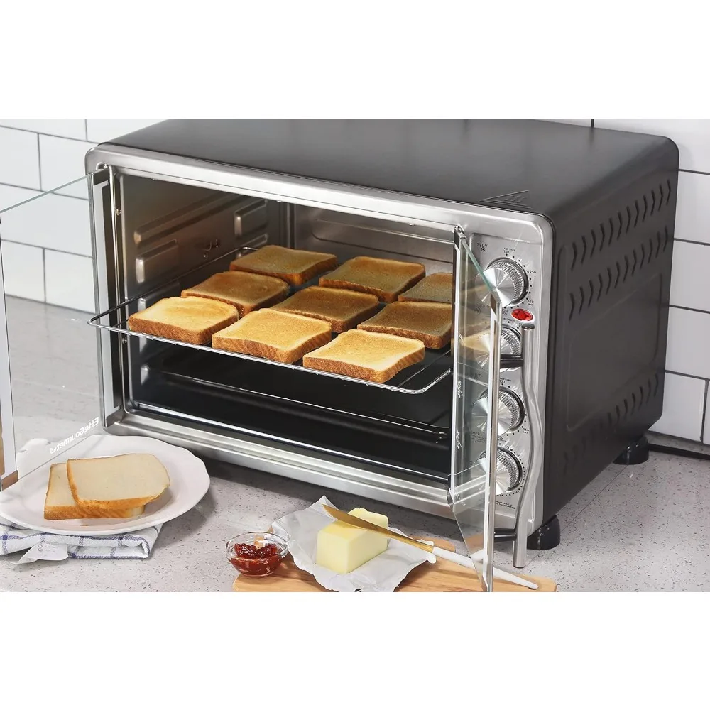 Horno de convección de 18 rebanadas, horno de 4 pomos de Control, para hornear, asar, asar, mantener el calor, 47.5Qt, puerta francesa de ETO-4510M