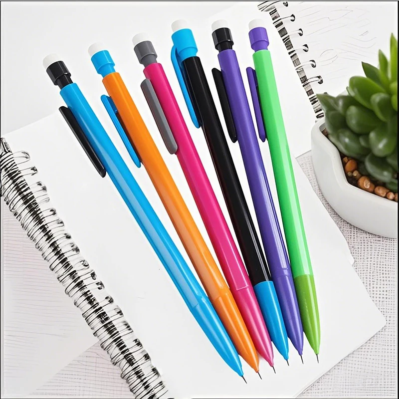 Neues kreatives 5-Farben-Druckbleistift-Set mit oberer Radiergummi, 0,5/0,7 mm Minenfüllung zum Schreiben von automatischem Bleistift-Briefpapier in der Schule – Detail 4