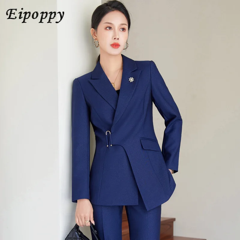 

Office Ladies Formal Business Work Wear Pant Suit Autumn Winter Women Black Navy Blue Dark Green 2 Piece Set Blazer And Trouser