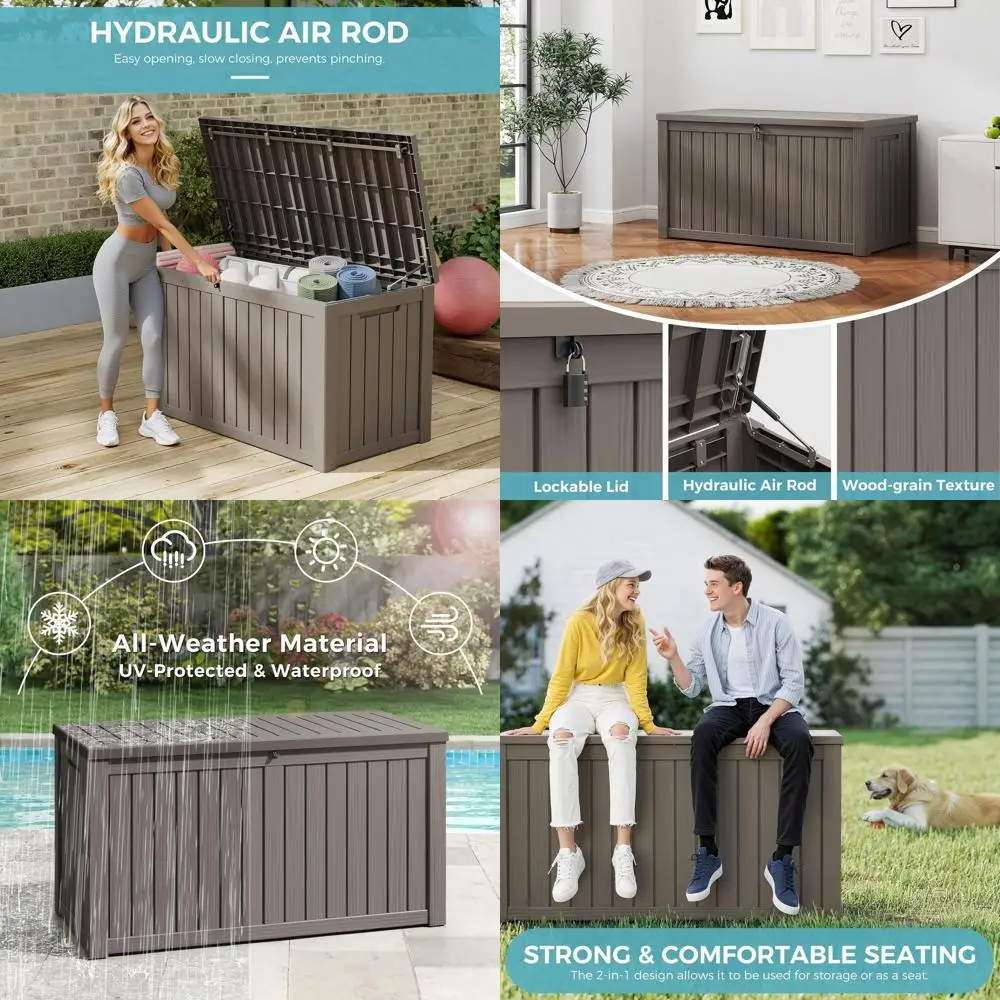 

Уличный ящик для хранения, ящик для хранения из полимерной смолы для использования в помещении и на улице, водонепроницаемый ящик для хранения с запирающейся крышкой (серый, 160 галлонов)