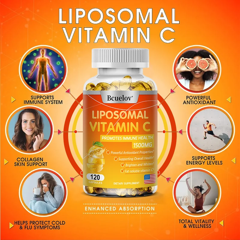 Liposomal Vitamin C 1500mg 120 Capsules - Highly Absorbed, Fat-Soluble Vitamin C, Antioxidant Supplement, Immune System Collagen