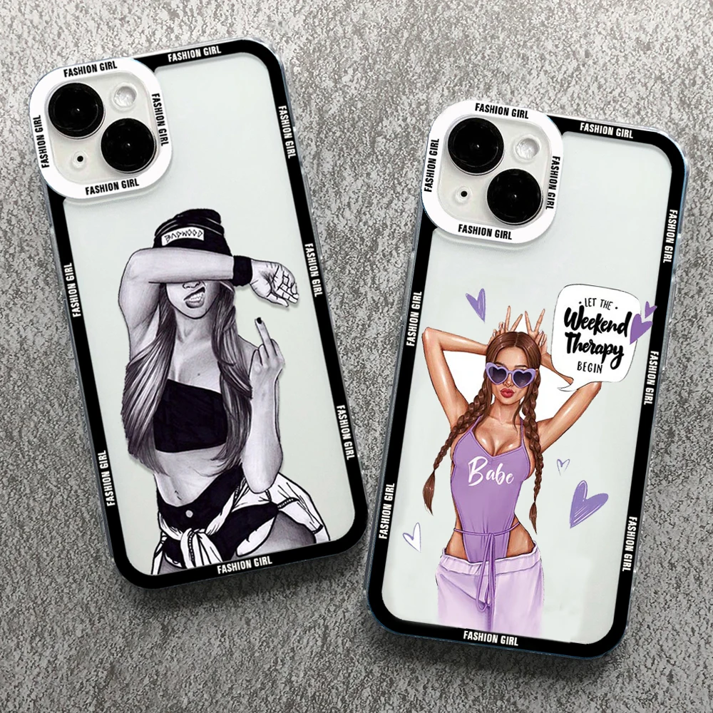 

Fashion Girls Phone Case for iPhone 17 16 15 14 13 12 11 Pro Max Case Coque for iPhone 14 15 16 Plus AIR Cover Shockproof Funda