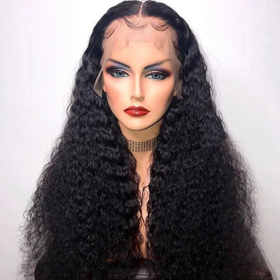 Black Soft 26inch Kinky Curly Long 180Density Lace Front Wig For Black Women Babyhair Preplucked Heat Resistant Glueless Daily