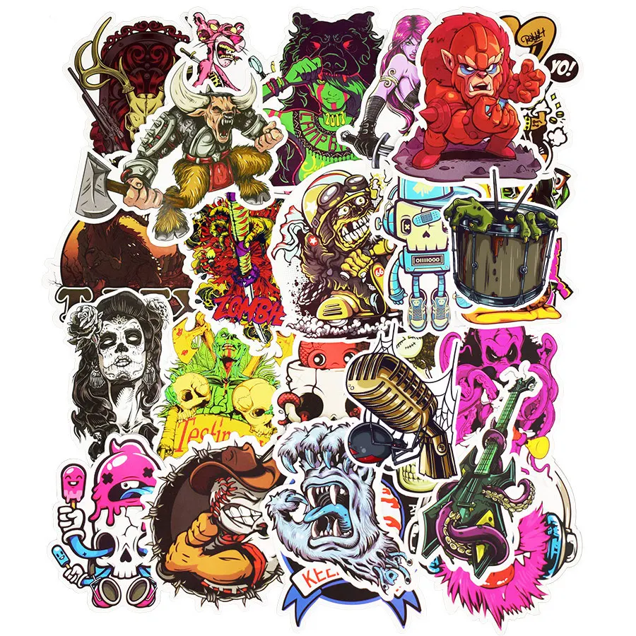 100pcs Terror Rock Sticker Skeleton Dark Sexy Funny Stickers for DIY Travel Case Laptop Fridge Bicycle Phone Car Guitar Stickers