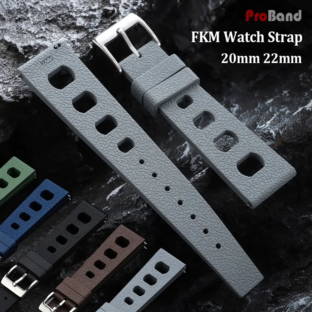 Perforation Fluoro Rubber Watch Strap 20mm 22mm Quick Release FKM Watch Band for Smartwatch Traditional Diving Watch Accessories