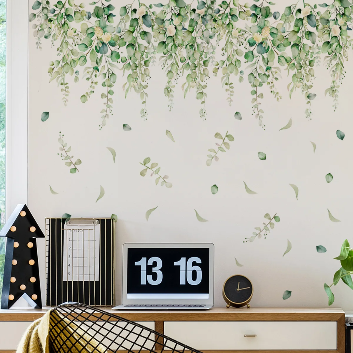 30*90cm Green Vine Leaf Wall Stickers Background Wall Living Room Bedroom Study Home Decorative Wall Stickers Wallpaper Ms2312