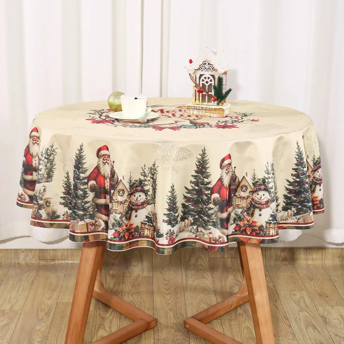 عيد الميلاد مفرش المائدة ريفي سانتا كلوز ثلج عيد الميلاد غطاء الطاولة خمر طاولة طعام القماش للمنزل غرفة المعيشة الديكور #3
