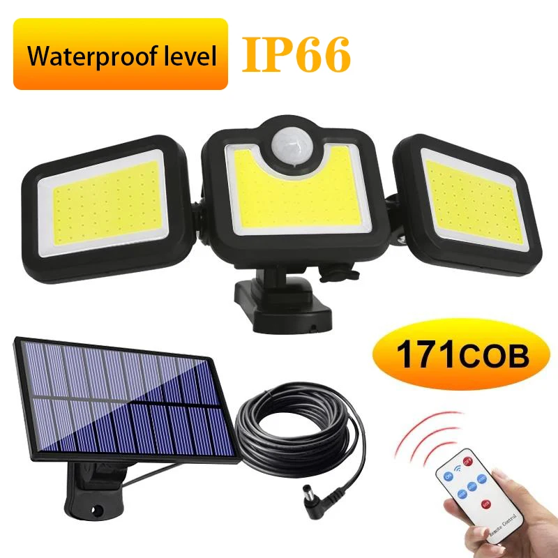 

LED Solar Lamp Outdoor Waterproof 3 Heads Motion Sensor 270 Wide Angle Solar Powered Garland Led Solar Light for Outdoor Garden