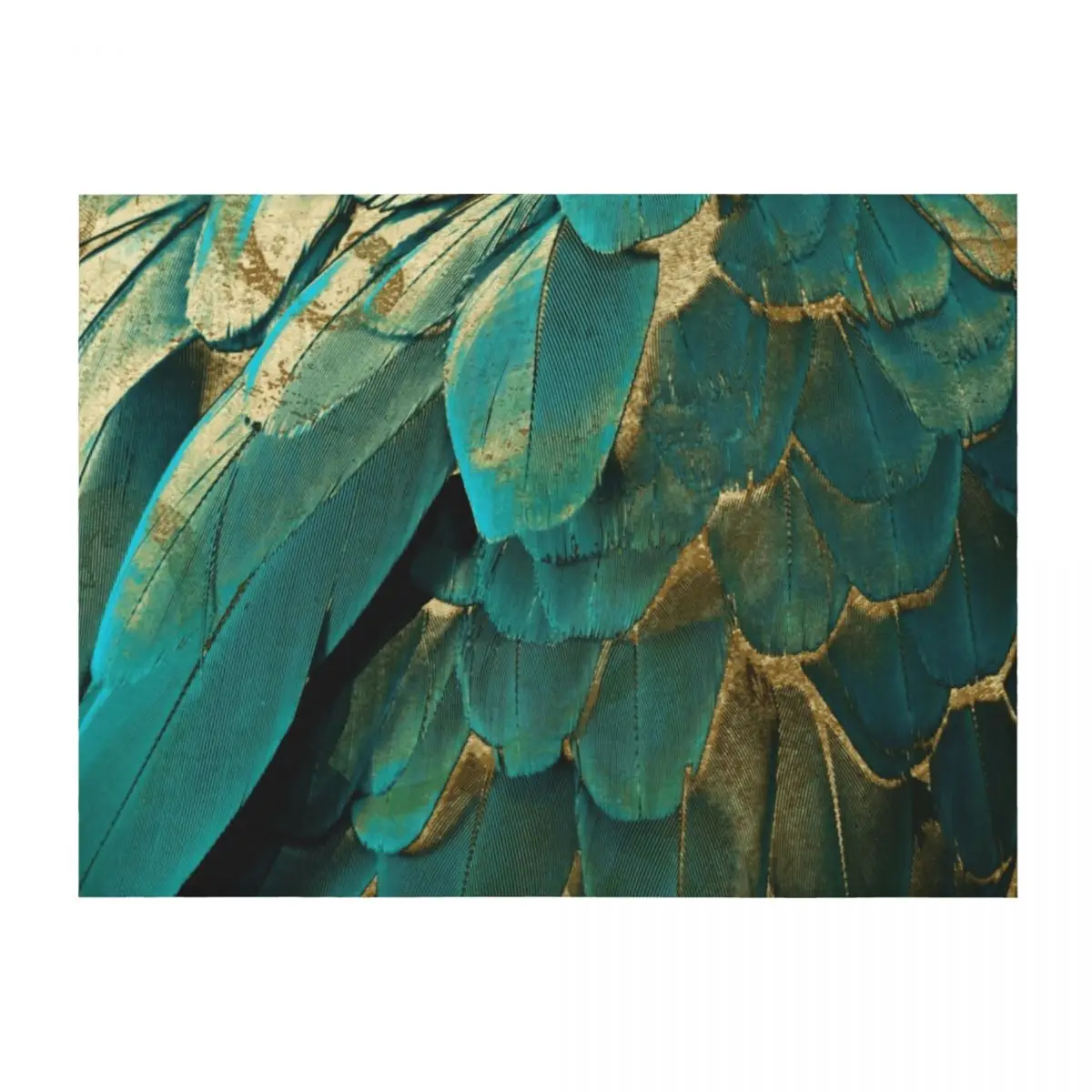 

Feather Glitter Teal and Gold Throw Blanket Soft Big Summer Bed Cute Plaid Blankets