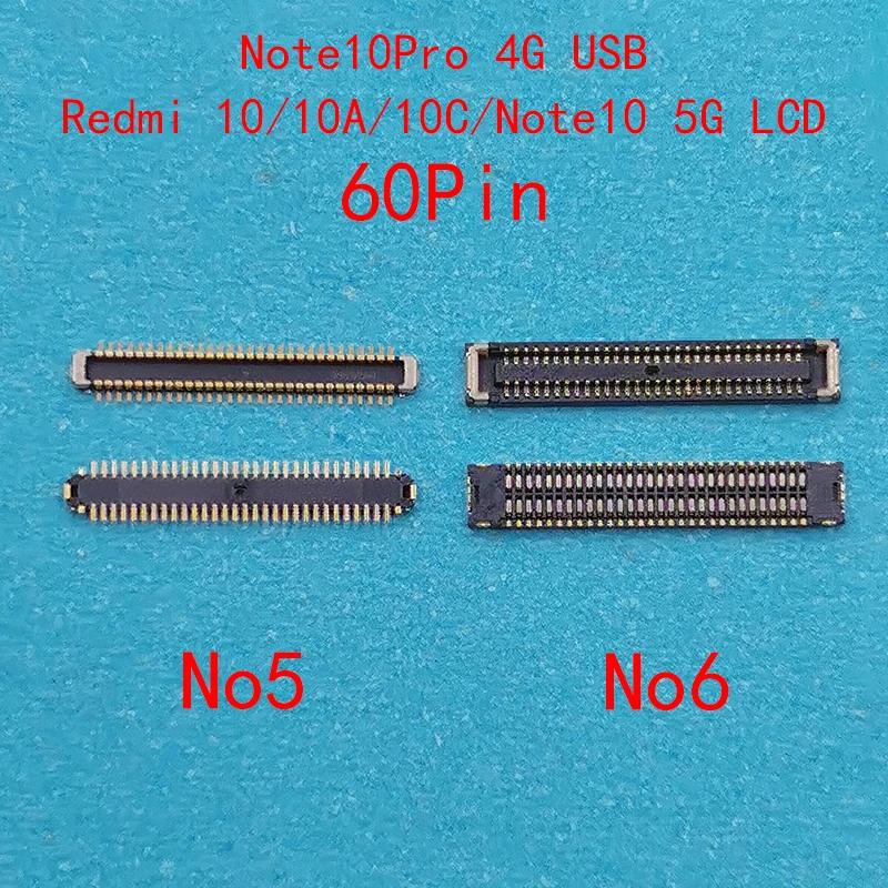 10pcs 40 50 60 Pin LCD Display Screen FPC Connector For Xiaomi Redmi 10/10A/10C Note 10 4G/Note10 Pro 5G Usb Charging Charger