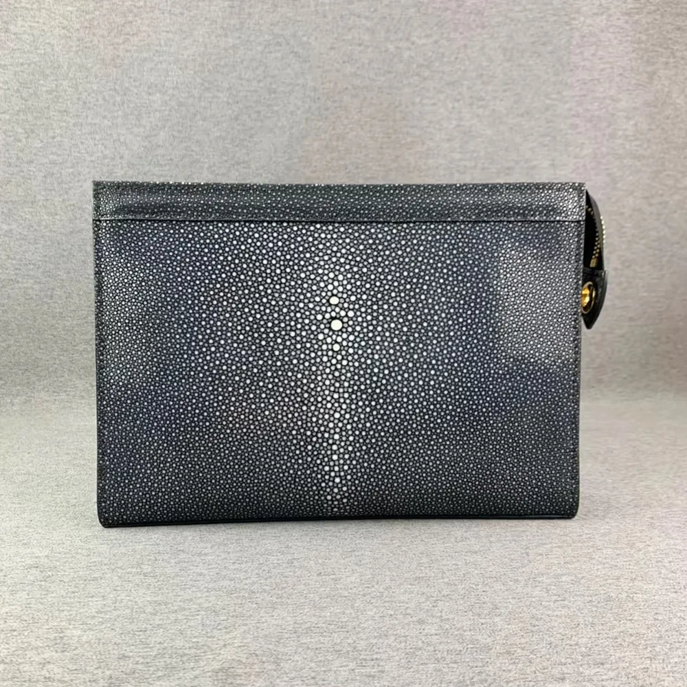 Genuine Smooth Pearl Fish Skin Men's Luxury Classic Envelope Clutch Bag, Large Toiletry Pouch, Women's Fashion Wallet & Handbag