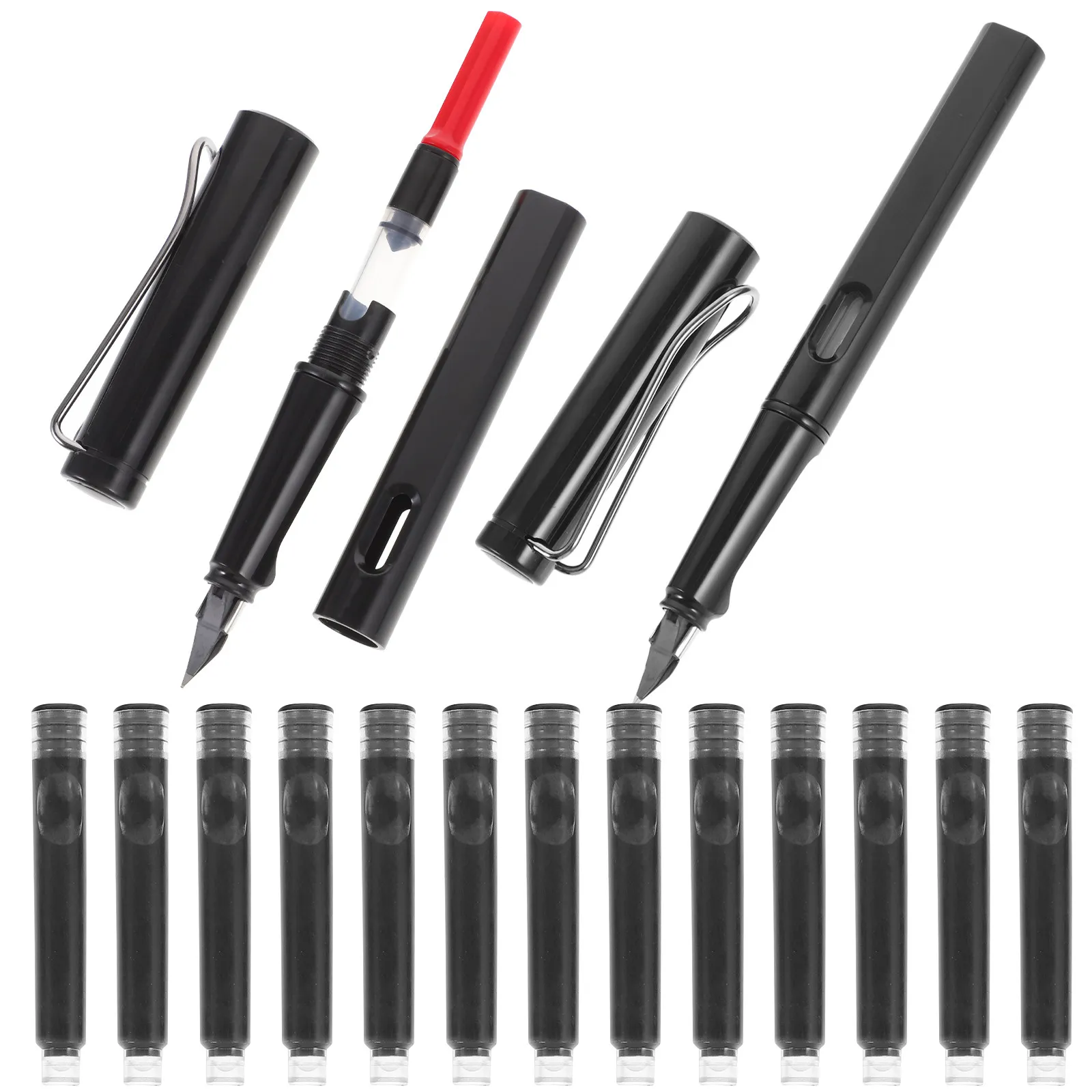 

1Set Sturdy ABS Carbon Fountain Pen Easy Carry Compact Short Pen for Daily Writing Homework Office Signing Travel Study Gift