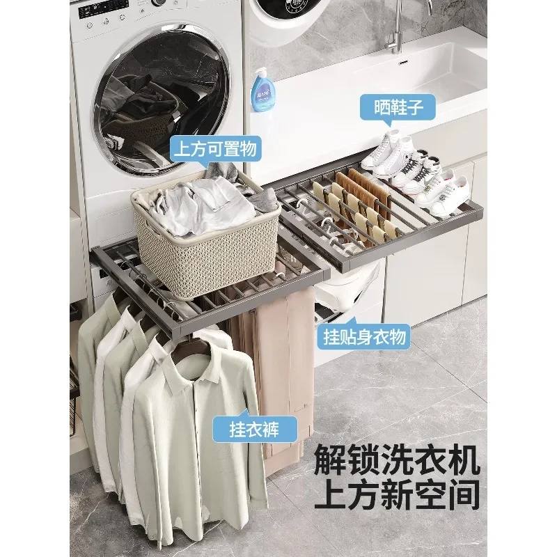 Washing machine pulling hanger hanging rod above balcony telescopic invisible drying rack pants rack built-in storage pants rack