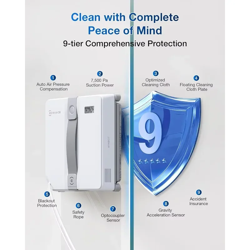 ECOVACS Mini Vacuum Window Cleaner Edge Detect 7500Pa Smart Obstacle Sensors Dirt Ultrasonic Mist Bathroom Glass view 5