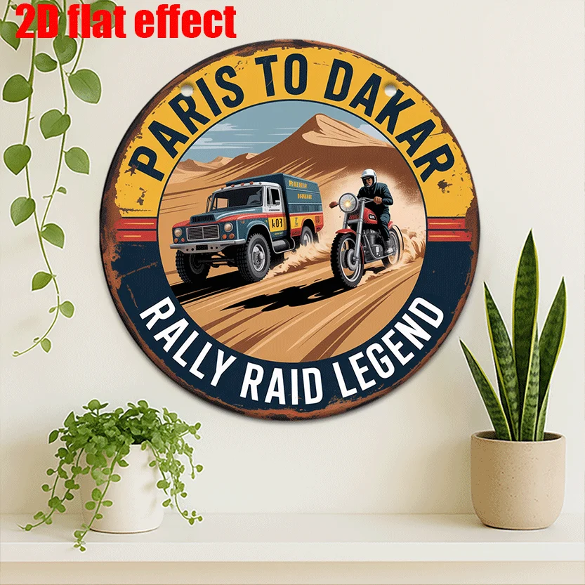 Flat Print Single Piece Vintage Metal Iron Sign Decorative Sign and Plaque 8 × 8 Paris Dakar Cross-country Rally Theme Adventure