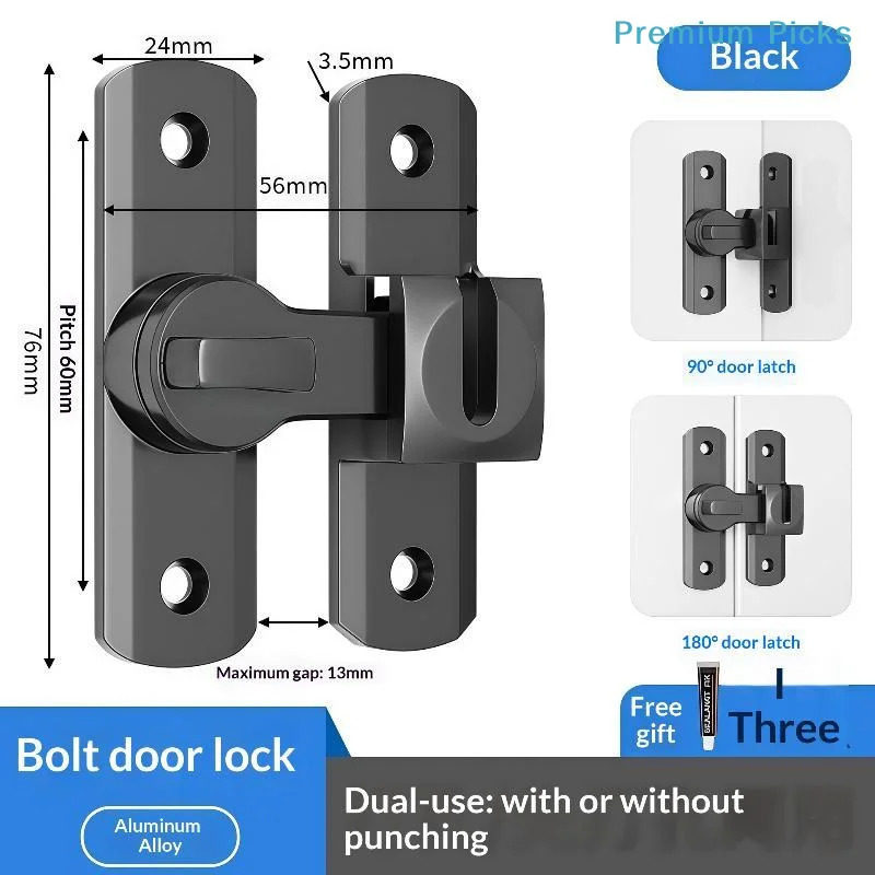 portableAdjustable Flip Door Latch 90 180 Degree Aluminum Alloy Anti-Theft Lock for Home Bathroom Toilet Sliding Door Gate