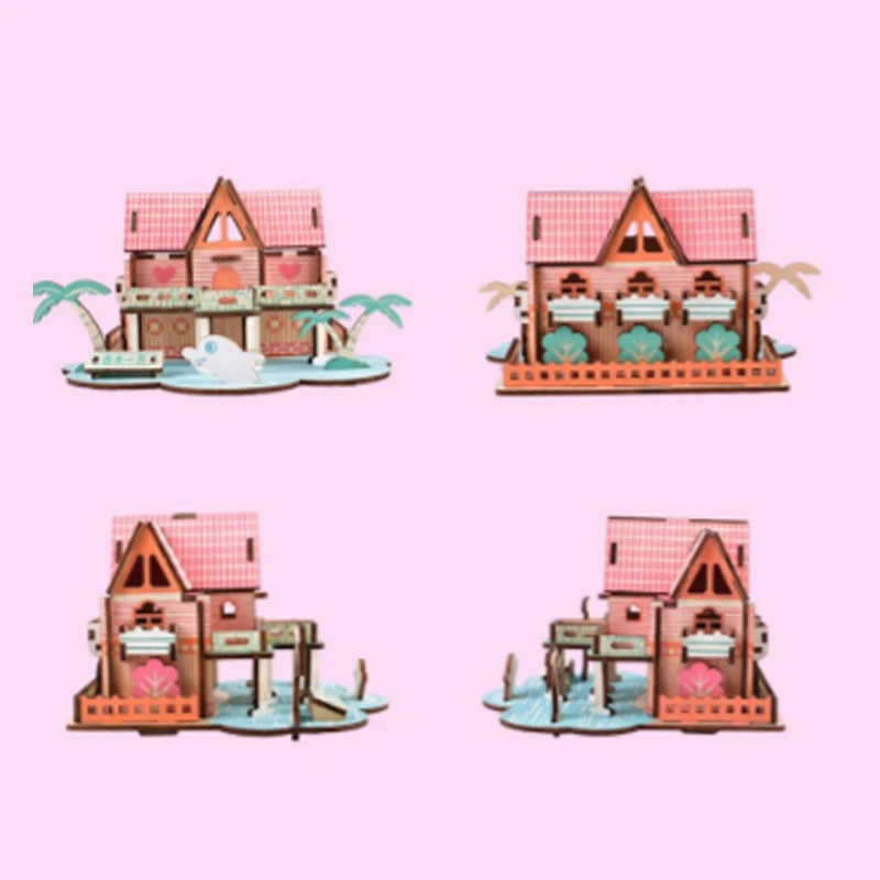 Diy อาคารของเล่น 3d ปริศนาไม้ House Villa ชุดปริศนาริมน้ําประกอบของขวัญของเล่นสําหรับเด็กผู้ใหญ่ p15