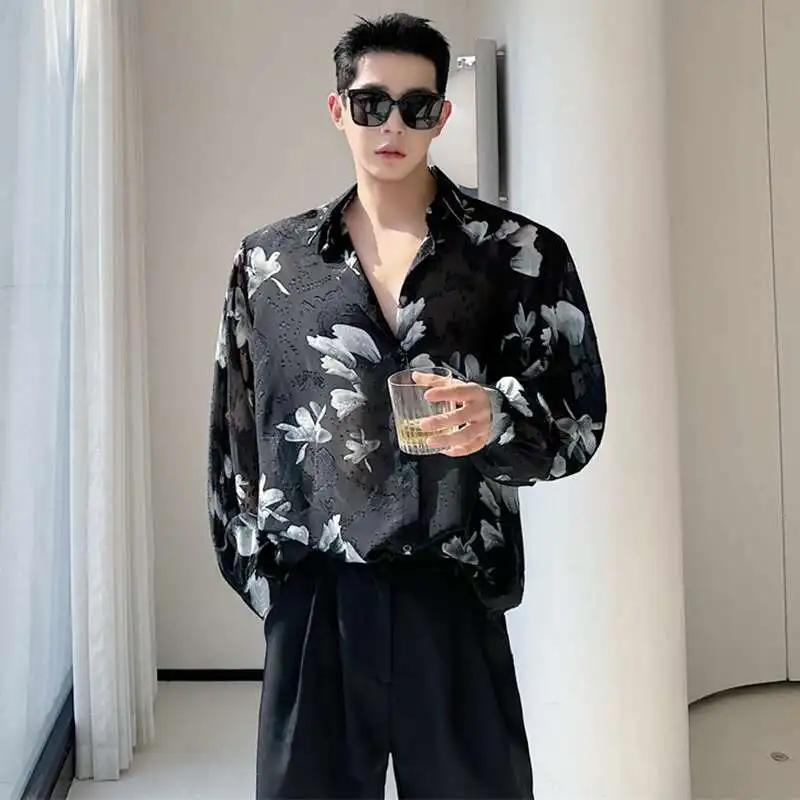 LUZHEN Design Sleeve Niche Long Fashion Shirts Printed Personalized Trendy Elegant Thin Korean High Quality Men's Blouses LZ8706