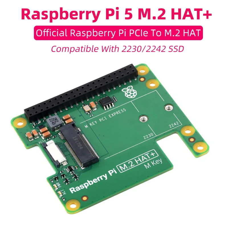 

Официальная плата расширения Raspberry Pi PCIe на M.2, поддержка 2230 2242 M.2 NVME SSD M Key PCI Express + Плоский кабель для RPI 5 Pi5