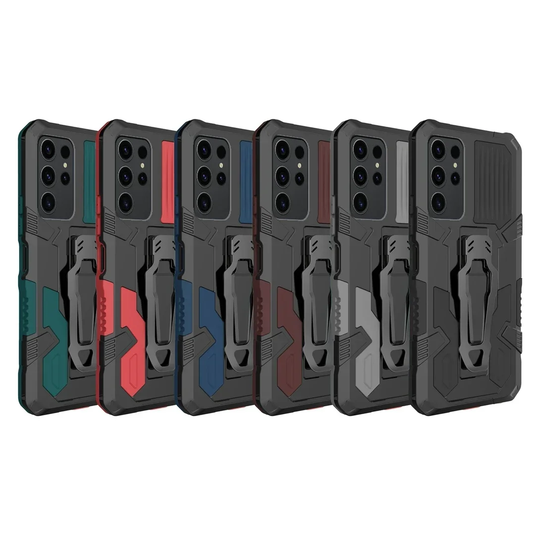 Casing penutup belakang ponsel baja tahan guncangan, braket klip belakang untuk Samsung Galaxy S25 S24 S23 S22 S21 S20 Note 10 20 Ultra Plus FE A52 A72