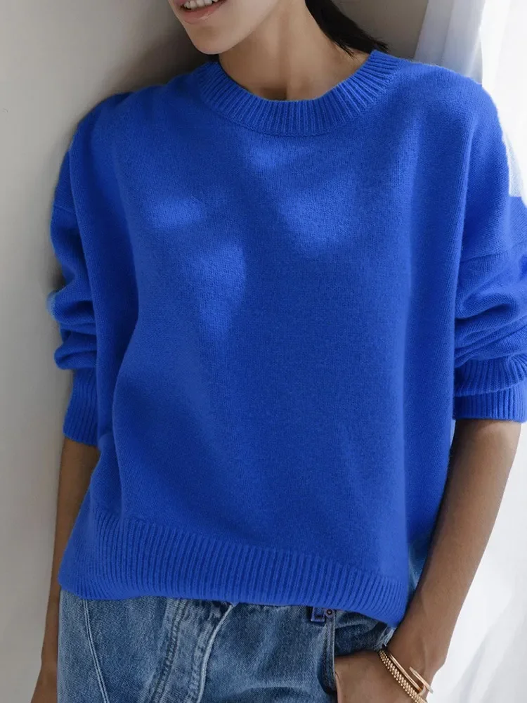 

2025 Women Sweaters Red Trends Winter Autumn Knitwear O Neck Pullovers Solid Basic Ladies Jumper Loose Sweater For Women Warm