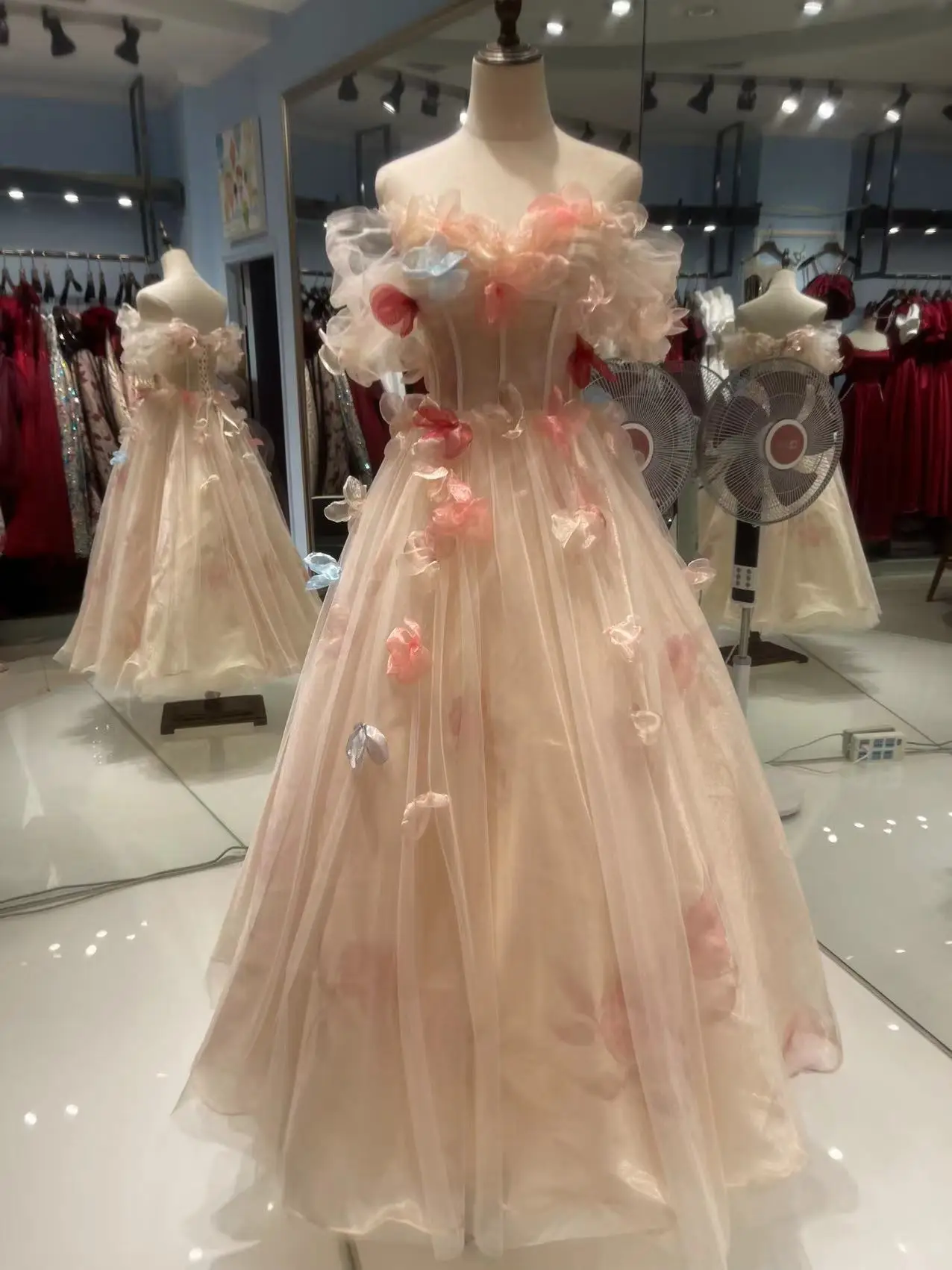 Customized Romantic Flower Evening Dress for Women Boat Neck A-line Floor-length Sweet Pink Formal Party Gowns Vestido De Festa