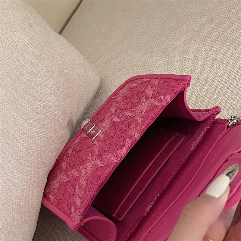 Rose Pink Women Lock Shoulder Bags Luxury Plaid Ladies Small Square Crossbody Bag Fashion Design Female Clutch Purse Handbags