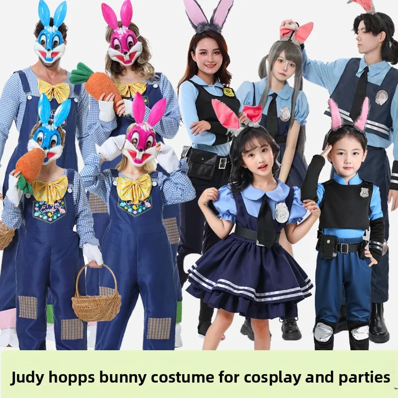 

loween New Sle Country Rabbit Cosplay Suit Adult Judy Country Rabbit Parent-Child Masquerade Performance Costume