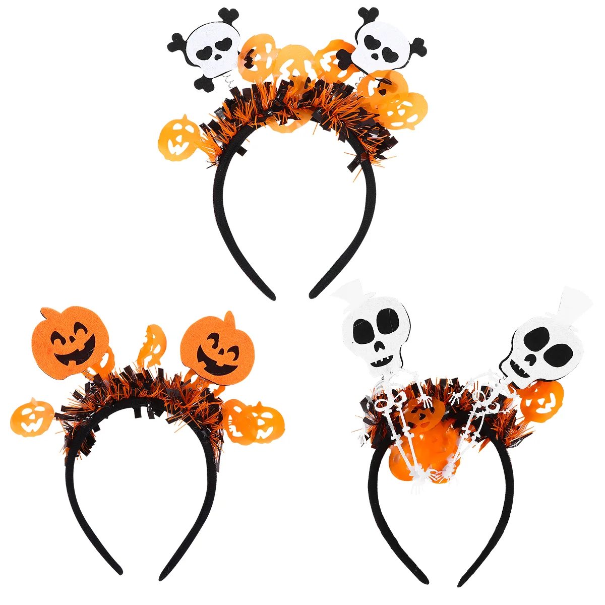 3 Pcs Halloween Atmosphere Performance Headband Makeup Hair Pumpkin Crown Masquerade Hairbands Skull Spring