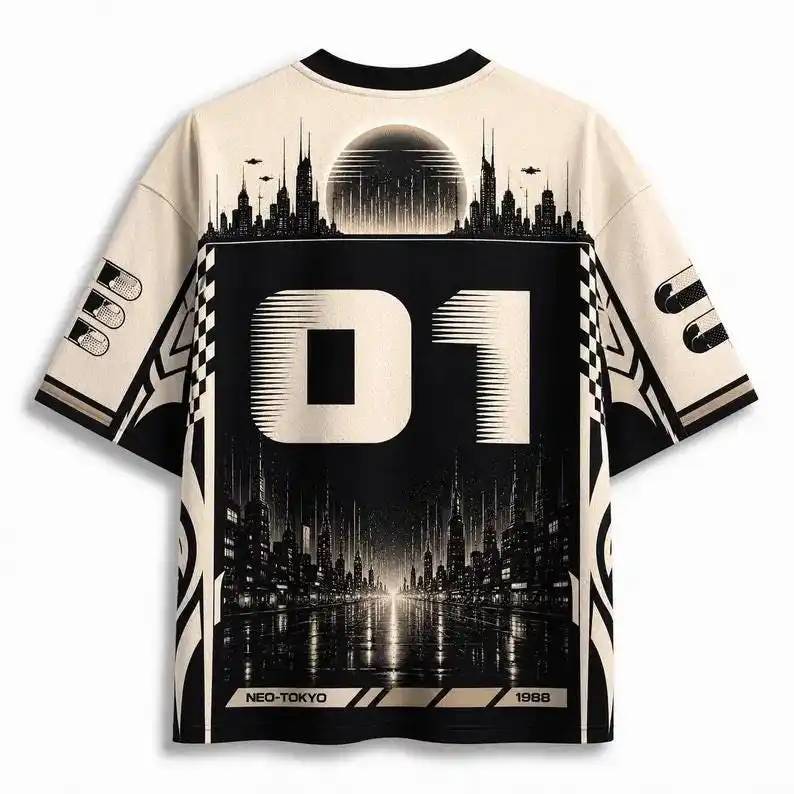 Akira Cyberpunk Classic Anime AKIRA 3D Printed Mesh Shirt Retro Tokyo Motorcycle Night Scene Trendy Short Sleeve